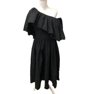 Alexander McQueen Frill Overlay Midi Dress Womens 44 8 Black